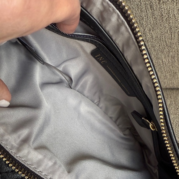 INC Vachetta Crossbody Clutch Handbag Purse Black w Gold Accent Removable Chain - Picture 7 of 17